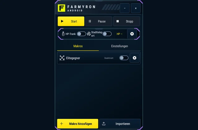 Dein Makro-Arbeitsbereich - Steuere Makros über deinem Spiel. Öffne den Editor oder halte das kompakte Panel griffbereit.