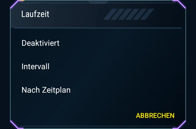 Ein Zeitplan für dein Spiel - Wähle Uhrzeit, Arbeitszeitraum und nächsten Start.