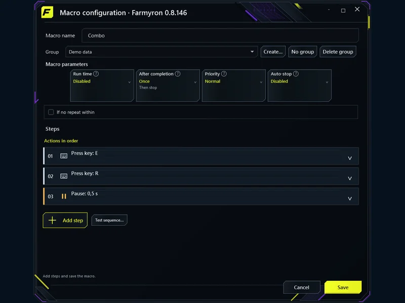 Build an action sequence - Images, keys and steps in one editor.