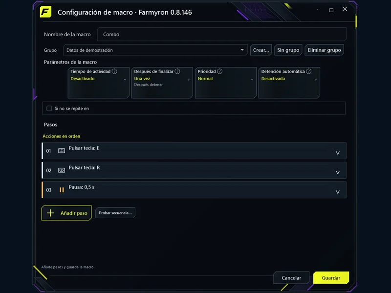 Crea una secuencia de acciones - Imágenes, teclas y pasos en un editor.