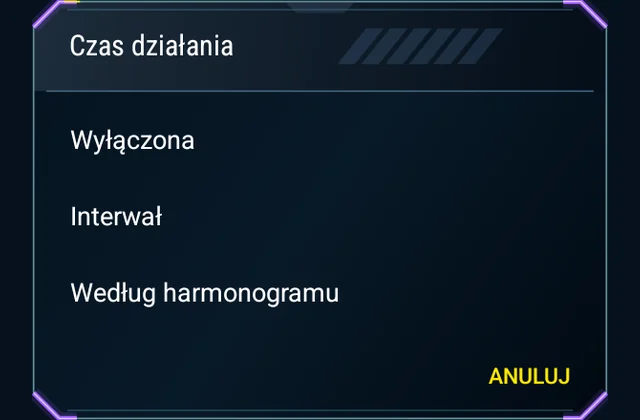 Harmonogram dopasowany do twojej gry - Wybierz godzinę, okres pracy i następne uruchomienie.